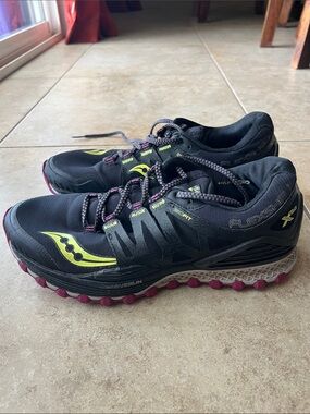 Saucony Black Trail Running Shoes with Lime and Pink Accents